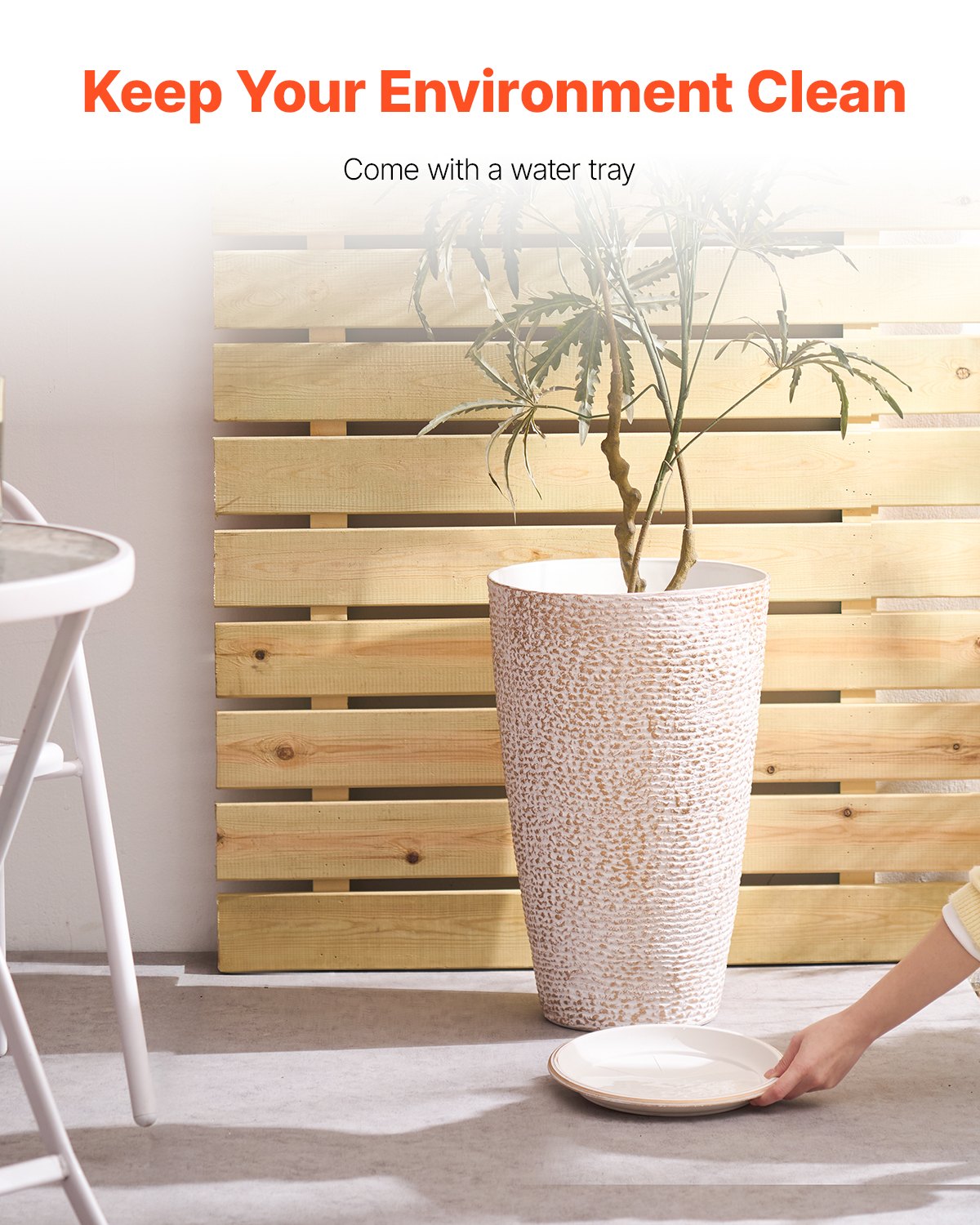 Set Of 2 Tall Outdoor Planters 21" H, Round Large Planters For Front Porch And Patio, Stone Finish Flower Tree Plant Pot