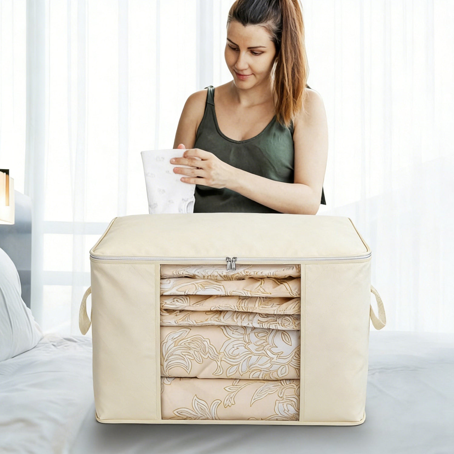 2Pcs Clothes Storage Bag For Moving Season 90L Per Bag With Thick Fabric Clear Window Dual-Zipper For Clothes Comforters