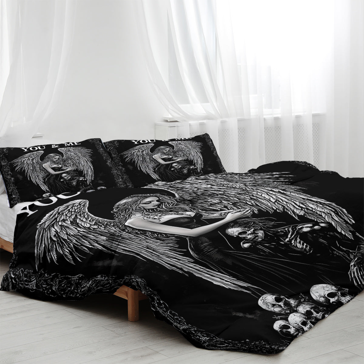 3 Pcs Of Dark Angel Skull Themed Printed Bedding Series Suitable For All Seasons