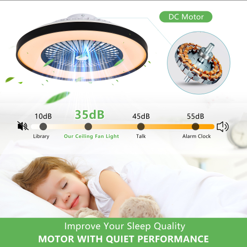 23 Inch Black Ceiling Fan Light With LED RGB  Dimmable & Color-Changing, APP & Remote Control, Modern Smart Ceiling Fan