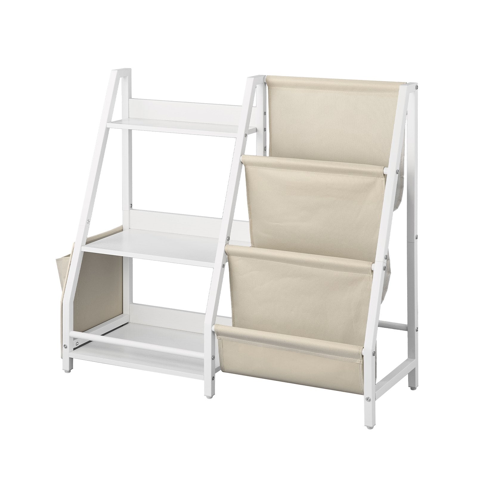 3-Tier Kids Bookshelf, Toy Storage Organizer For Toddler, Book Shelf For Kids Rooms With Sling Book Rack And Storage Bag