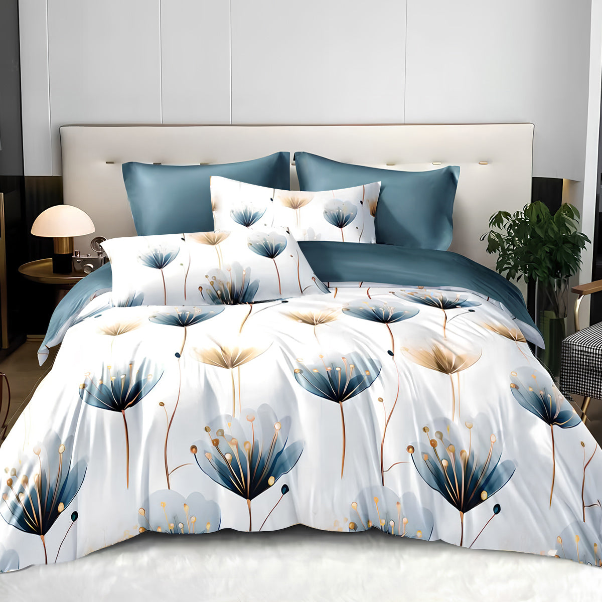 3-piece Set Of Simple And Fresh Blue And White Floral Duvet Cover, Polyester Bedroom Decoration Bedding Set Twin Full Qu