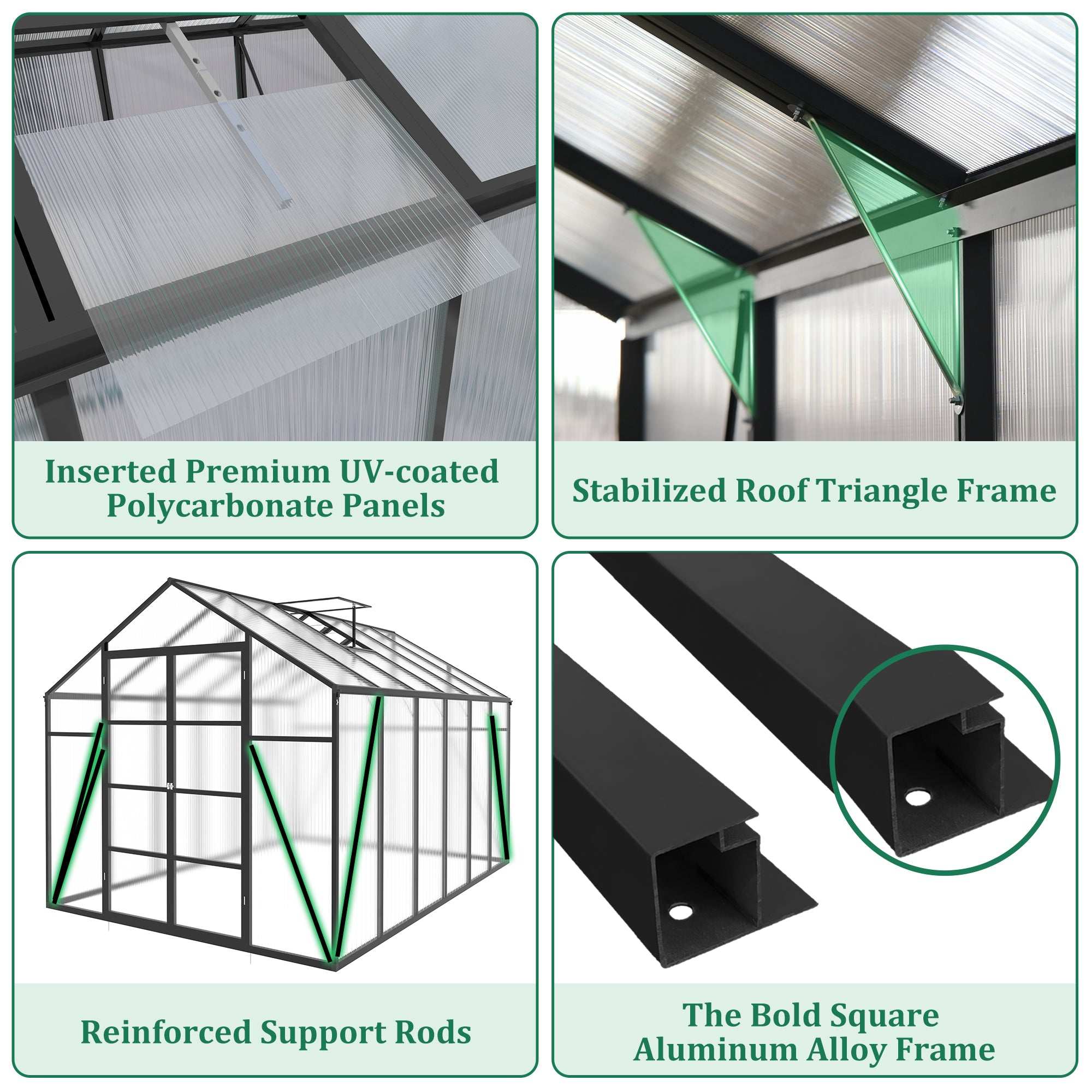 Newly Marketed Gain Height Windproofaluminum Greenhouse 10x12 FT Polycarbonate Greenhouse Raised Base And Anchor Aluminu