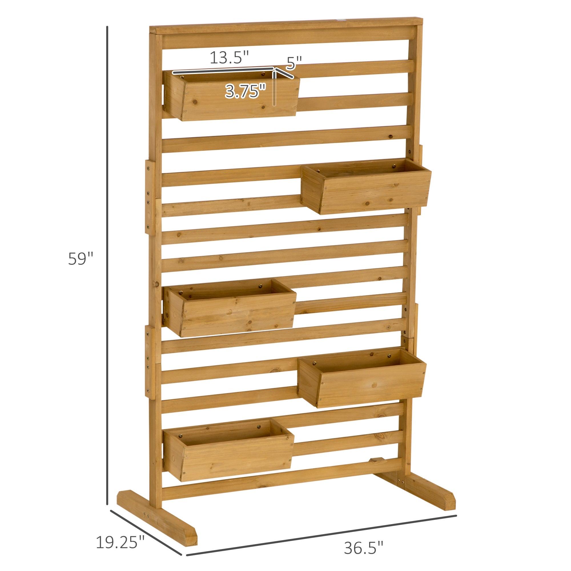 Wooden Plant Trellis Stand with 5 Hanging Planter Boxes