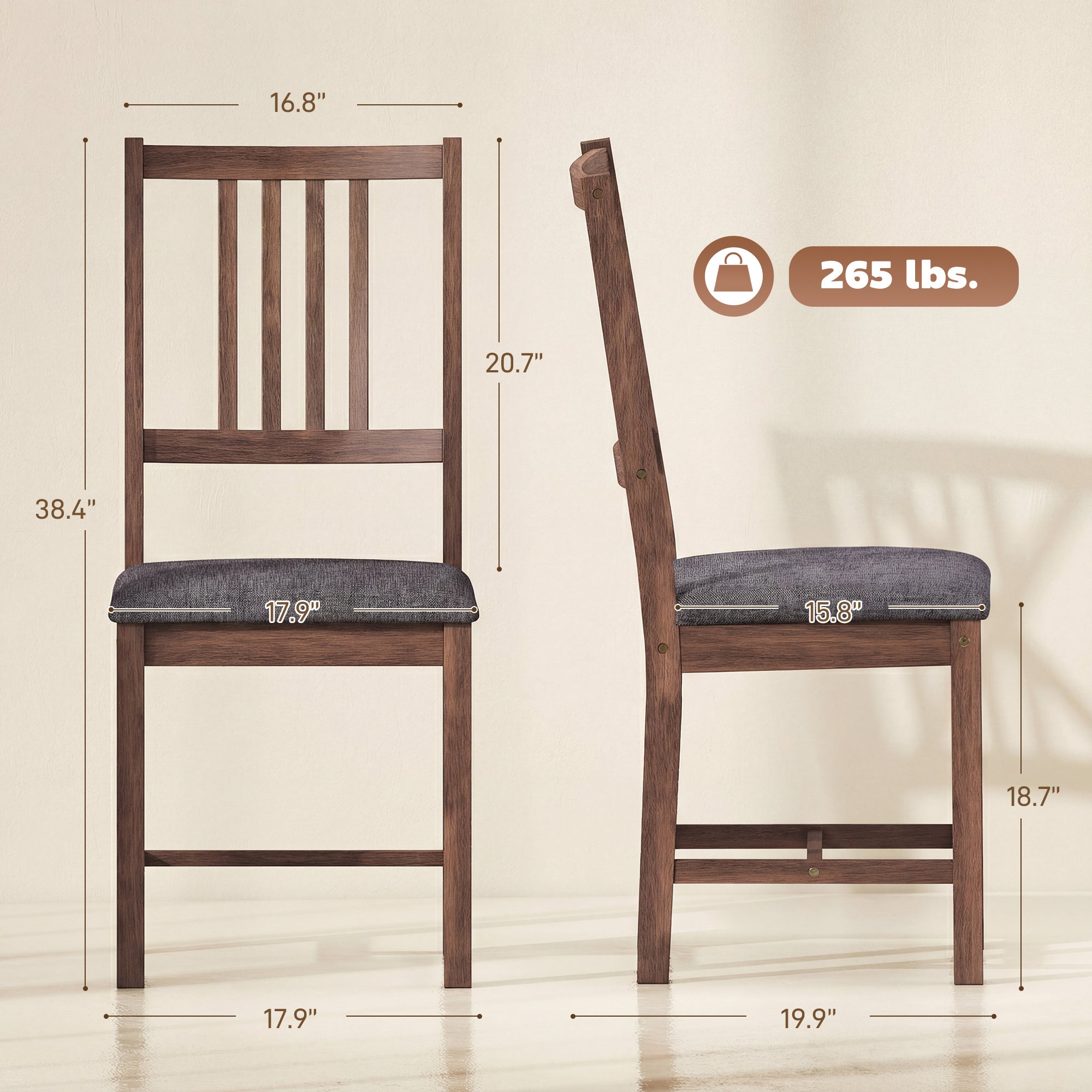 Set of 4 Dining Chairs, Upholstered Dining Room Chairs with Rubberwood Legs for Kitchen, Farmhouse Walnut