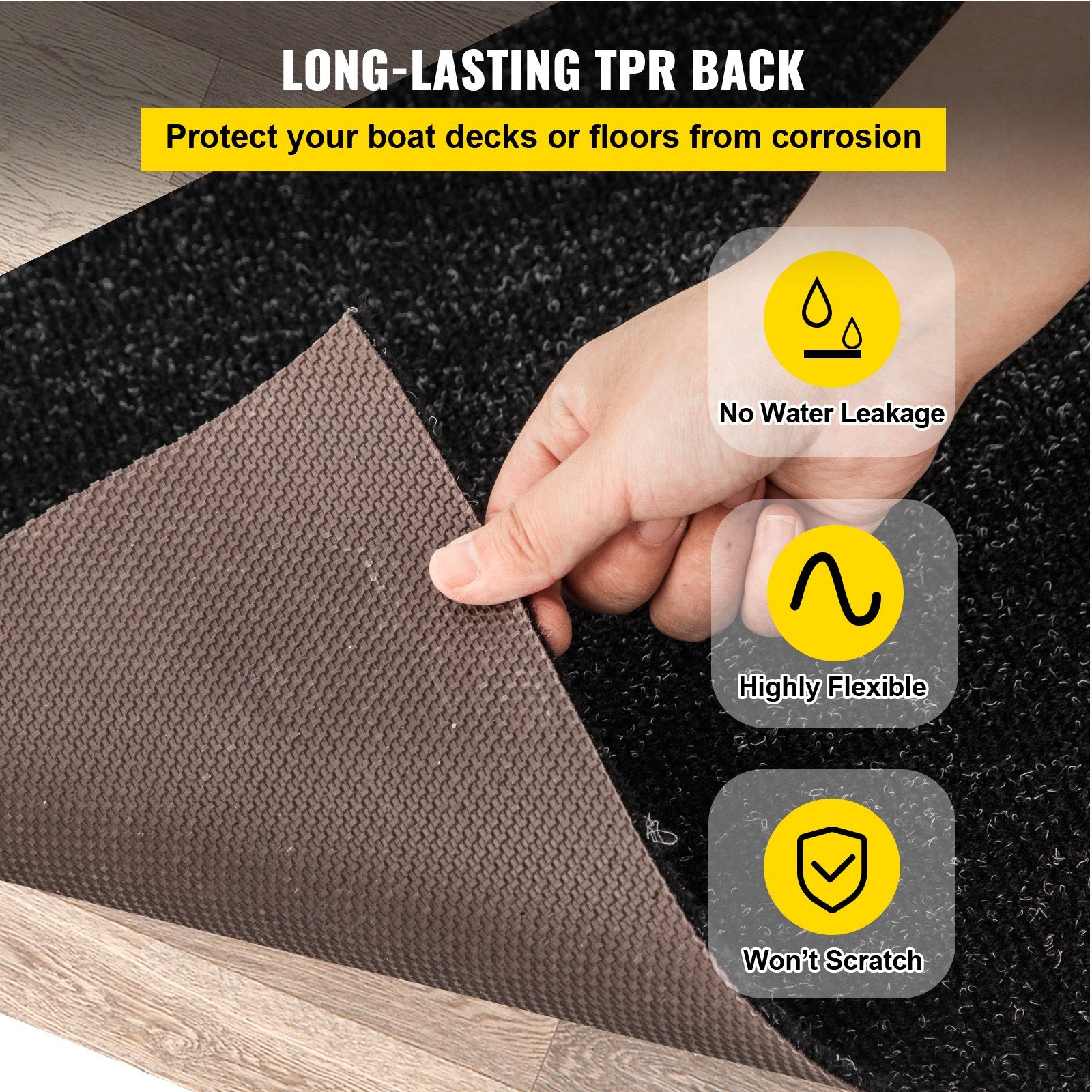 Boat Carpet, 6 Ft X 18 Ft Marine Carpet For Boats, Waterproof Black Indoor Outdoor Carpet With Marine Backing Anti-Slide