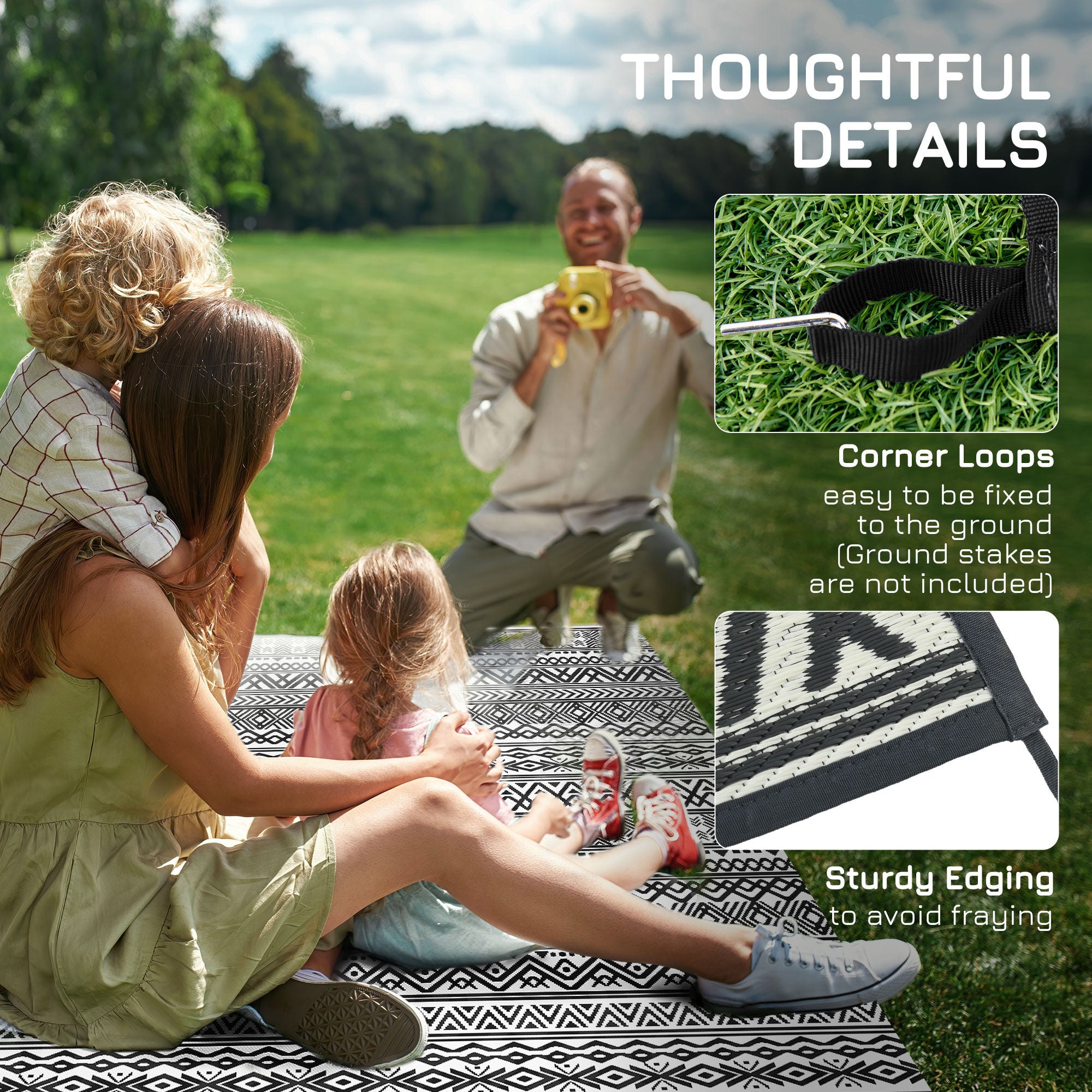 Reversible Outdoor Rug Carpet RV Camping Rugs with Carry Bag