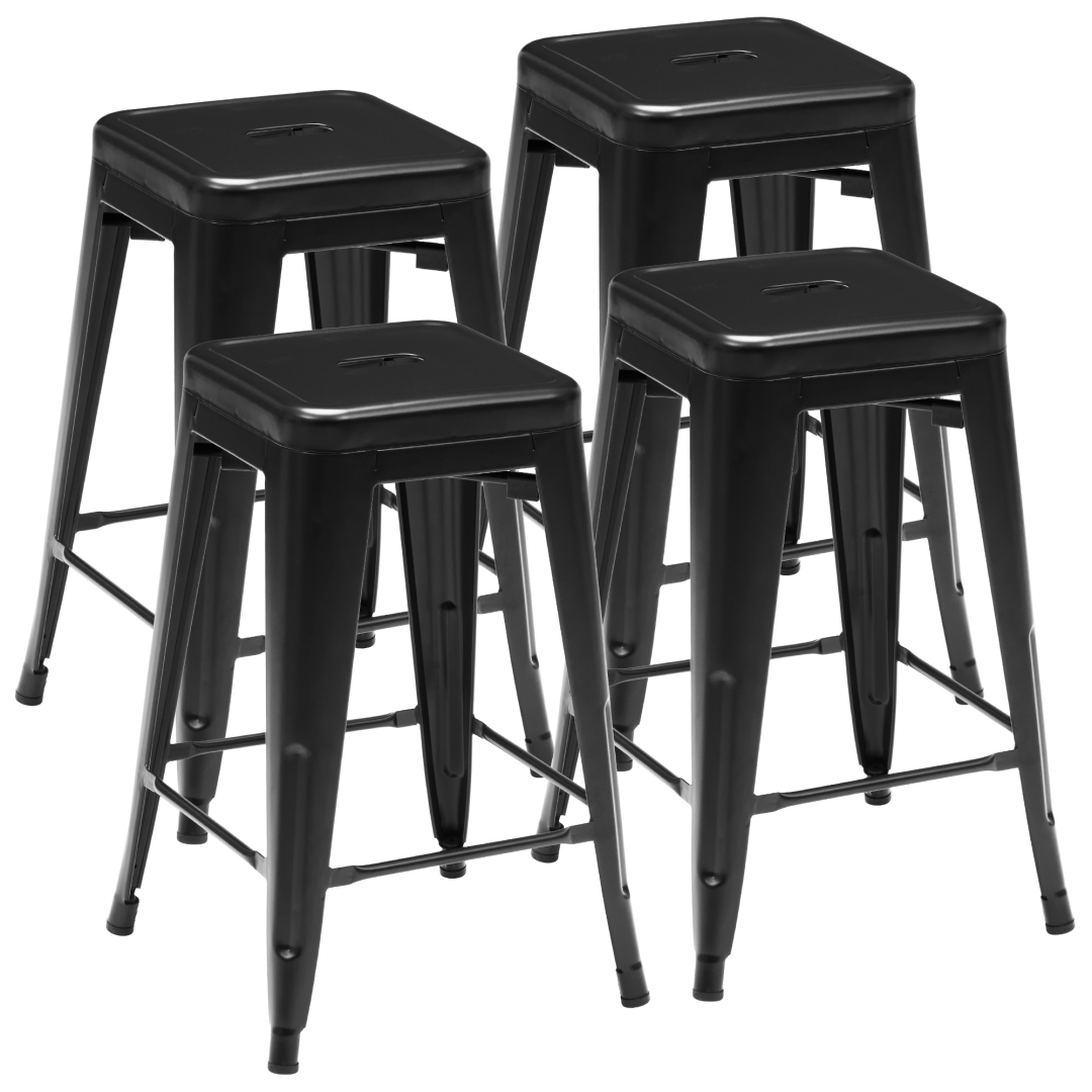 24 Inches Metal Bar Stools Set Of 4, Backless Counter Height Bar Stools For Kitchen, Outdoor Stackable Stools --No Assem