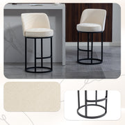Counter Height Bar Stools Set Of 2, Modern Barrel Counter Stools With Backrest, Linen Fabric Upholstered Accent Bar Stoo