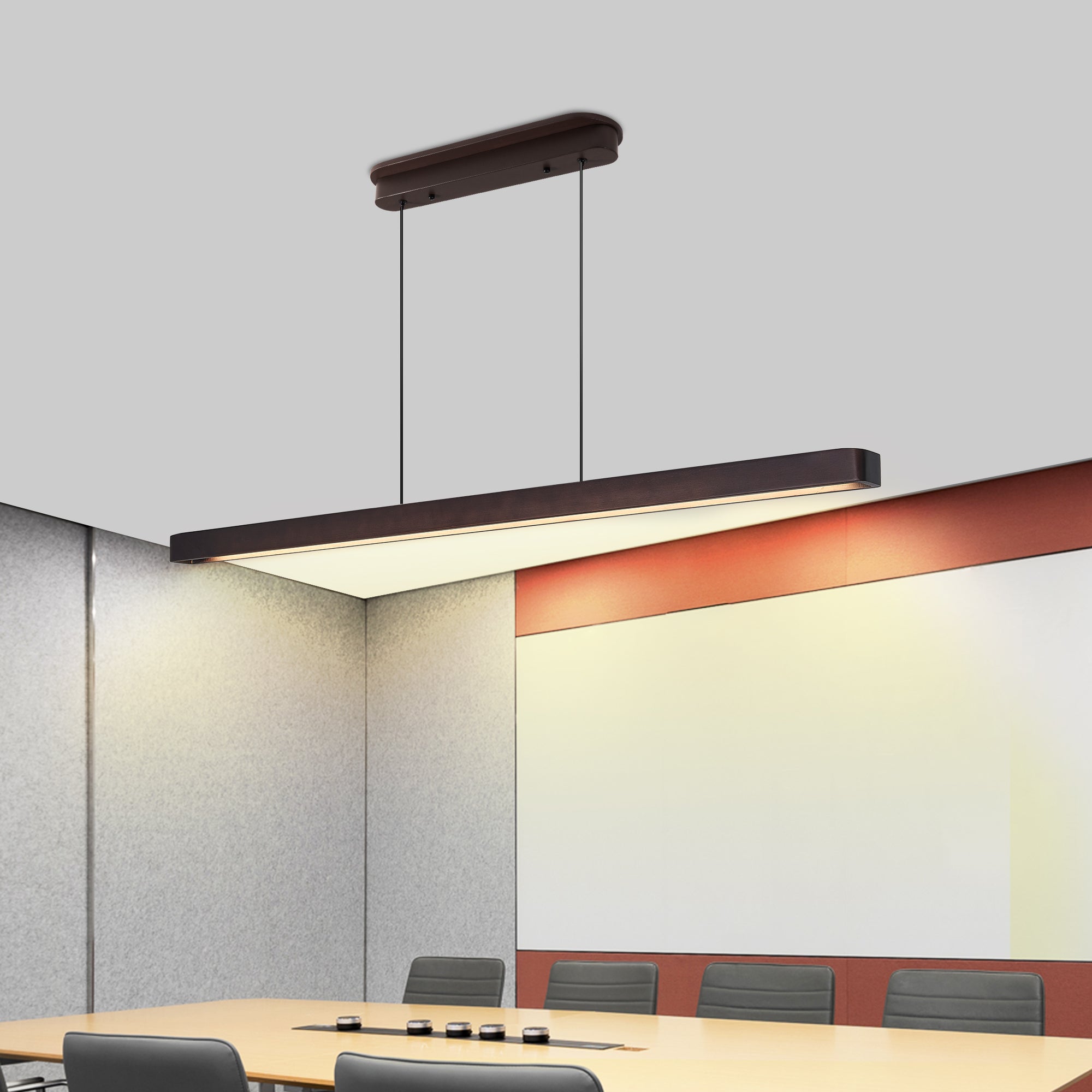 51-inch Walnut Wood Modern LED Pendant Light, Adjustable Hanging Light For Dining Room, Kitchen, Living Room Sleek Walnu