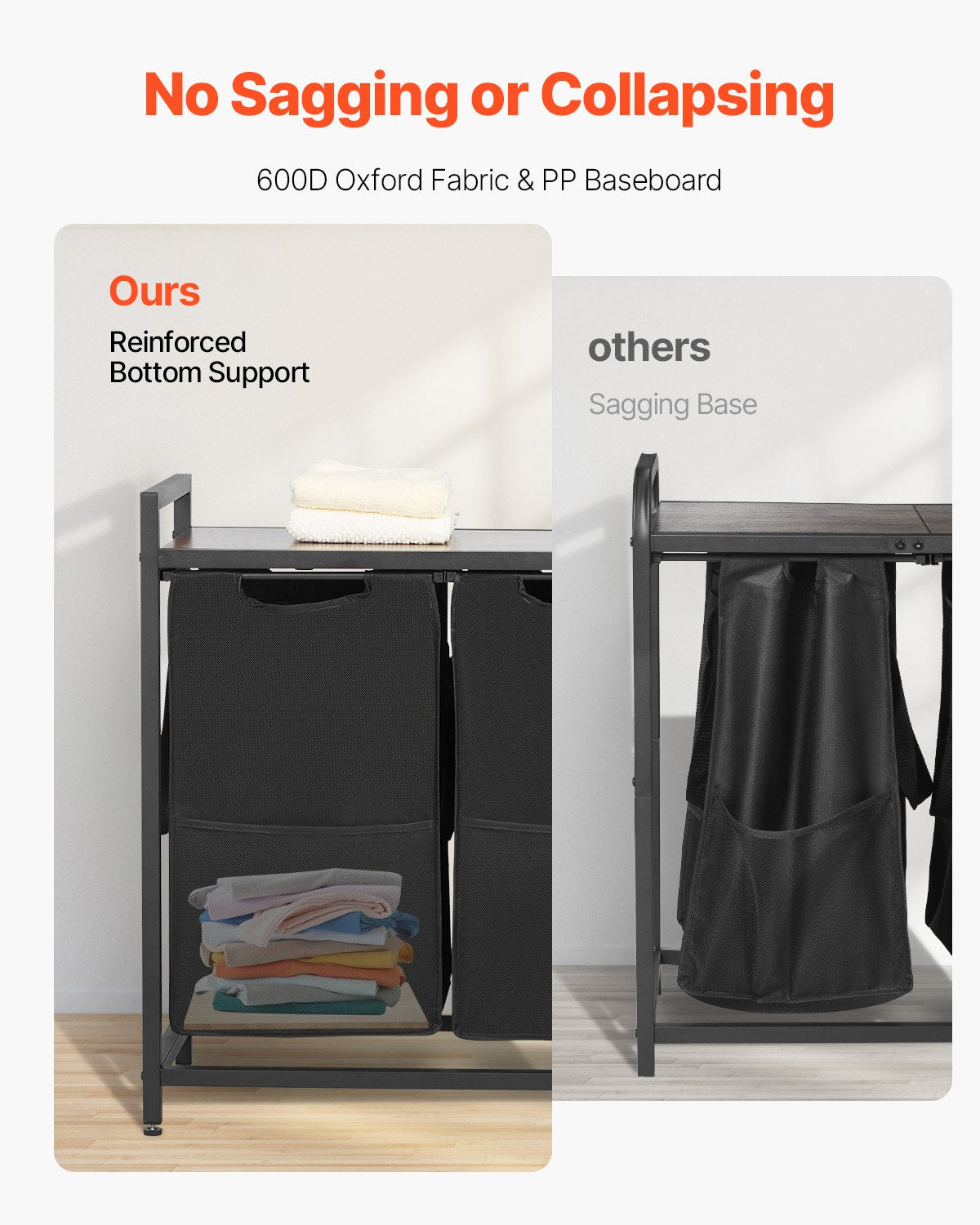 4 Section Laundry Sorter, Large Laundry Hamper With Metal Frame And Wooden Tabletop, Freestanding Storage Organizer Bask
