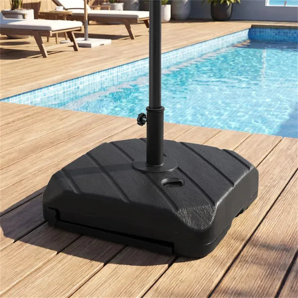 Rolling Fillable Patio Umbrella Base With Foldable Pull Rod & Hidden Wheels, Heavy Duty Water Sand Weighted Umbrella Sta