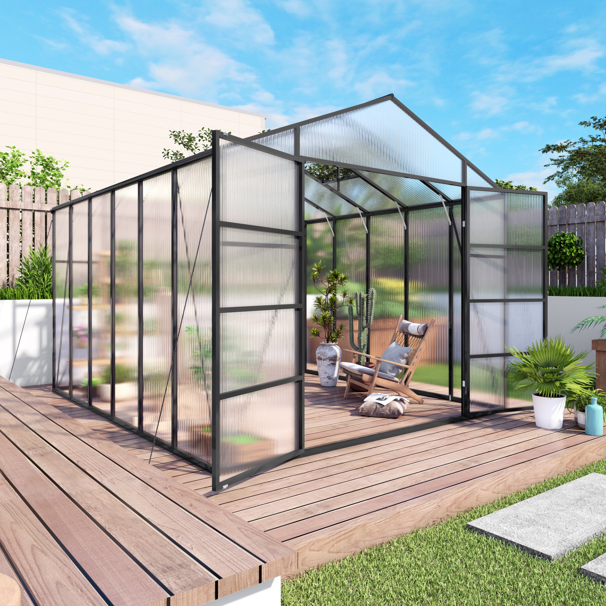Newly Marketed Gain Height Windproofaluminum Greenhouse 10x12 FT Polycarbonate Greenhouse Raised Base And Anchor Aluminu