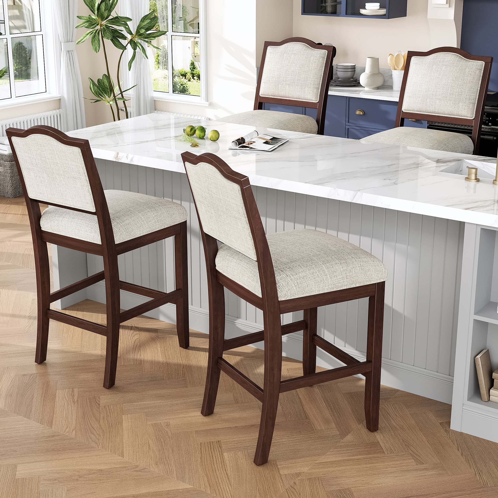 Counter Height Bar Stools Set Of 2 - Rustic 2 Pack Bar Stools With Rubber Wood Frame, Ergonomic Backrest, Versatile For