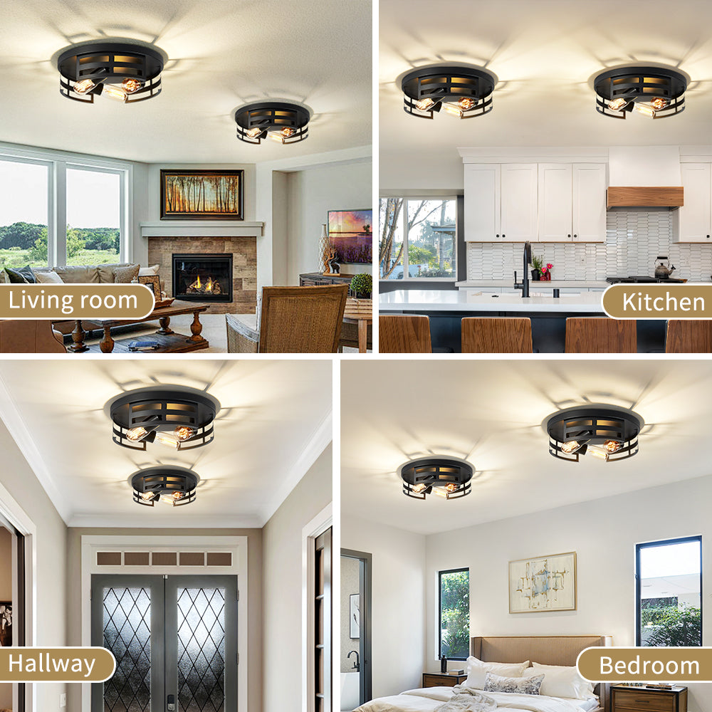 2-Light Black Flush Mount Ceiling Light Fixture,13 In Light Fixtures Ceiling Mount For Hallway,Hall,Kitchen,Farmhouse  2