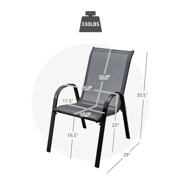 Gray 2 Pack Stackable Patio Dining Chairs, Ergonomic Steel Frame Breathable Fabric Outdoor Chairs 330 LBS Capacity