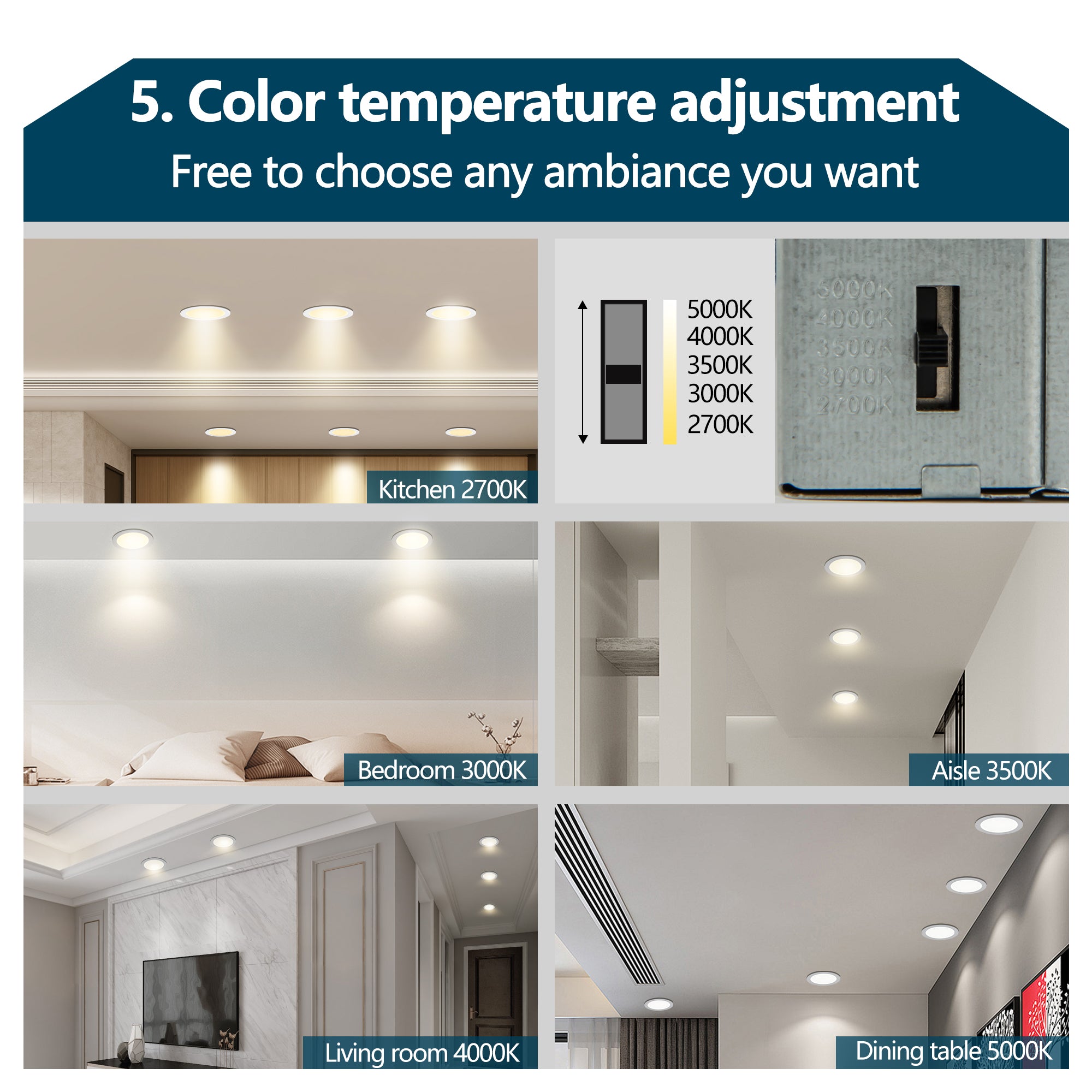 6 Inch LED Recessed Ceiling Lights, 12-Pack Ultra-Thin With Junction Box, 5 Color Temperature Options 2700K-5000K, 12W 1