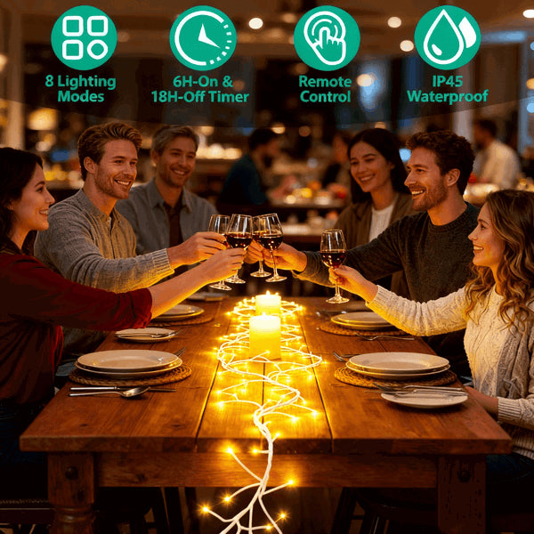 Lighted Birch Garland, 7.87ft 144 LED Warm White Lights With 8 Modes, Remote & Timer, IP45 Waterproof Flexible Branches