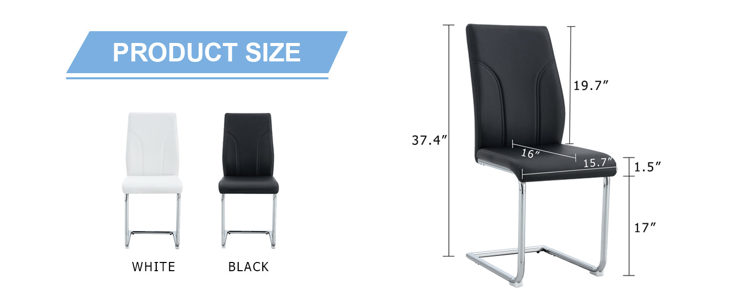 4 Dining Chair Set, Black Dining Chair Set, PU Material High Back Seat And Sturdy Leg Chair, Suitable For Dining Room, K