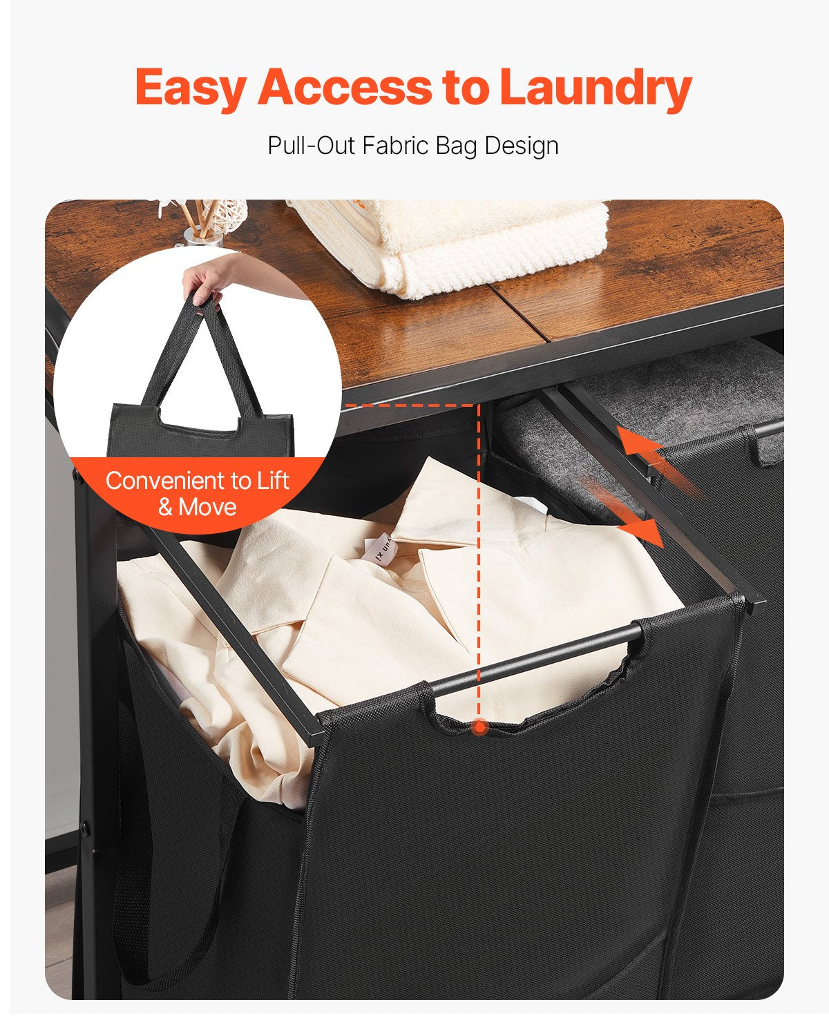 4 Section Laundry Sorter, Large Laundry Hamper With Metal Frame And Wooden Tabletop, Freestanding Storage Organizer Bask