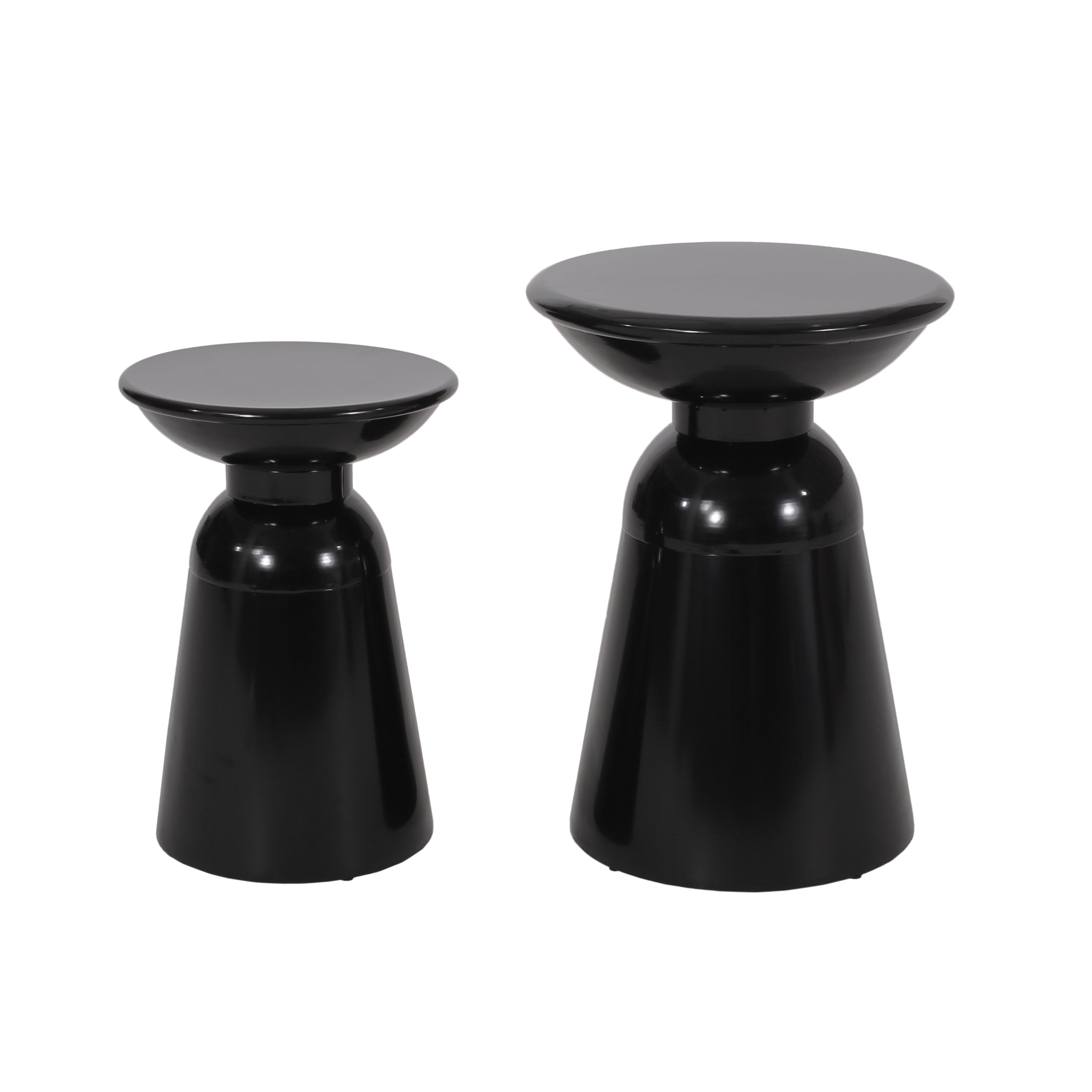 Serenita Outdoor Iron Side Tables With Flared Design, Set Of 2 , Black