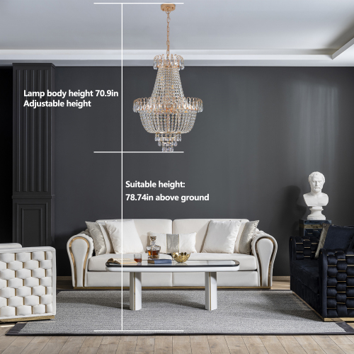 Golden Crystal Chandelier, Large Modern Luxury Chandelier, Suitable For Living Room, Dining Room, Bedroom, Hallway - No