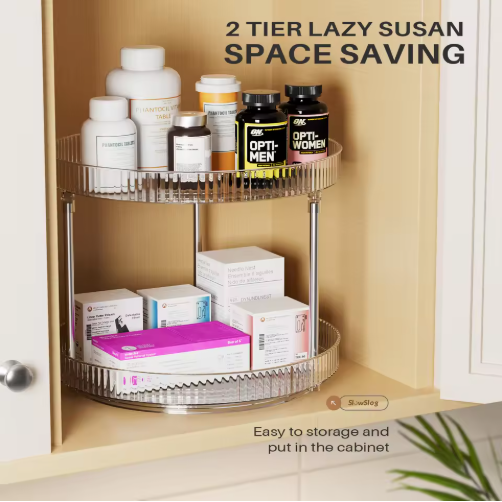 Pack Of 2 Double-layer Turntable Rotating Spice Rack Organization Spinning Organizer