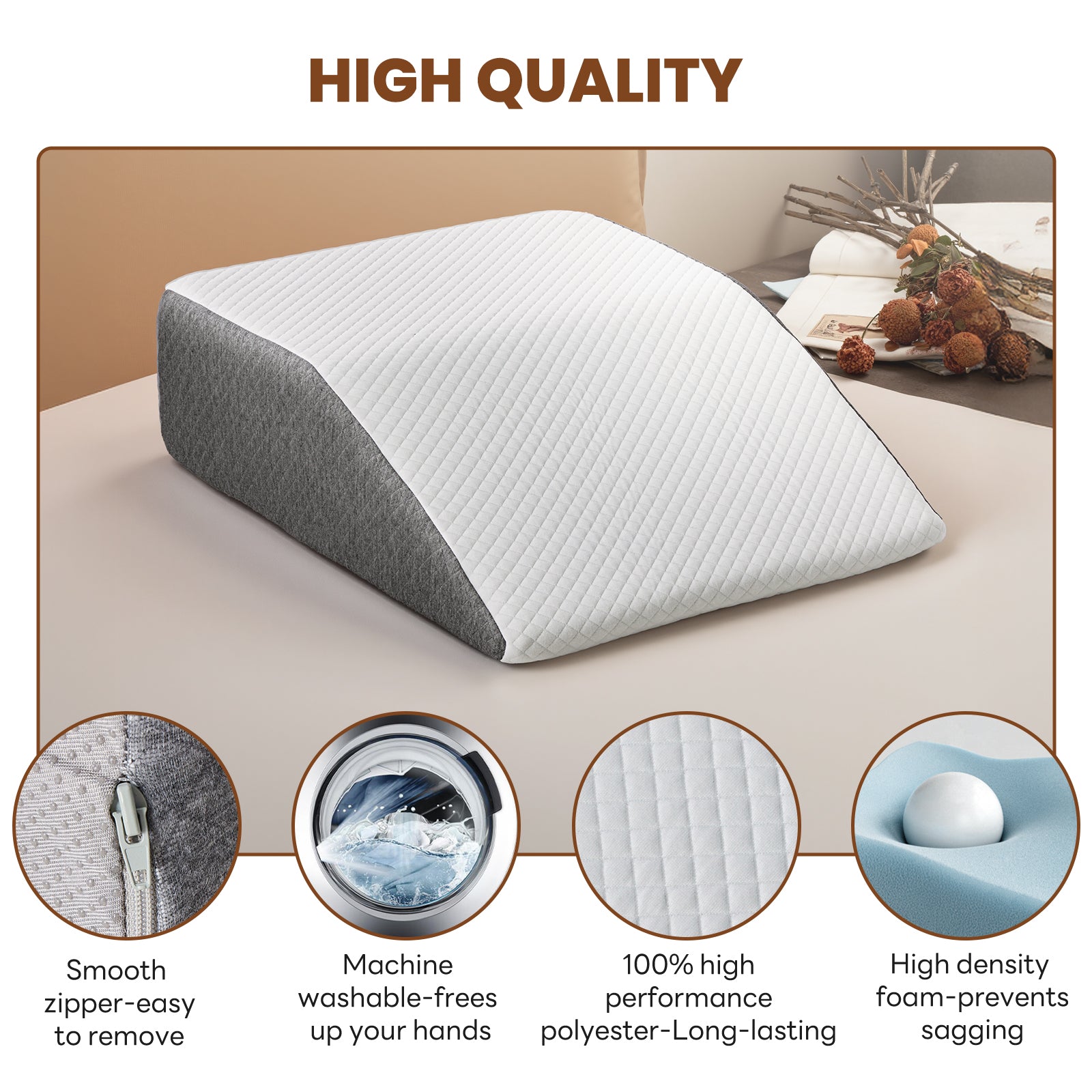 Wedge Pillow, Body Pillow , White& Grey