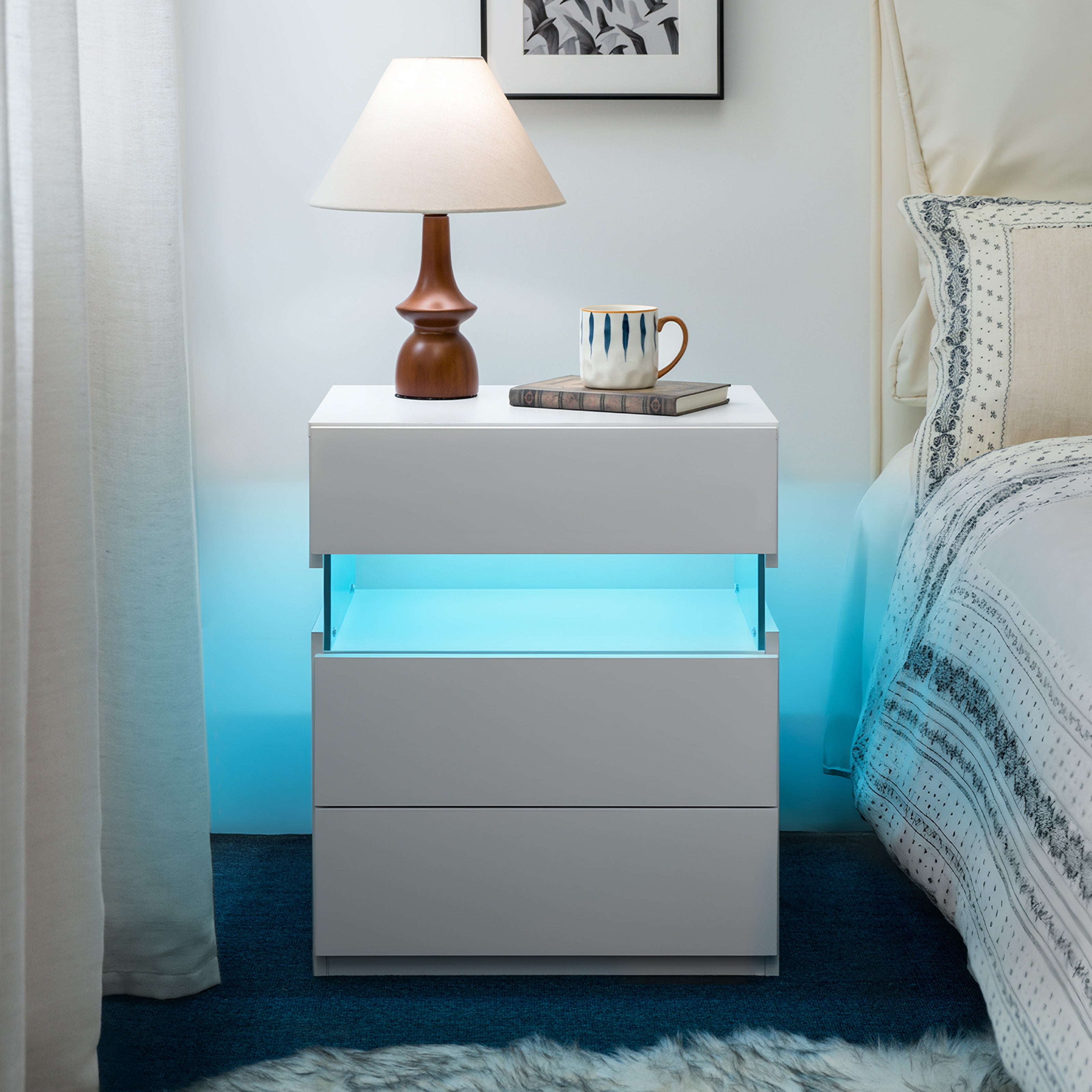 LED Nightstands 3 Drawer Dresser For Bedroom With 16RGB Color Lights,Bedside Tables For Living Room Bedside Furniture Wh