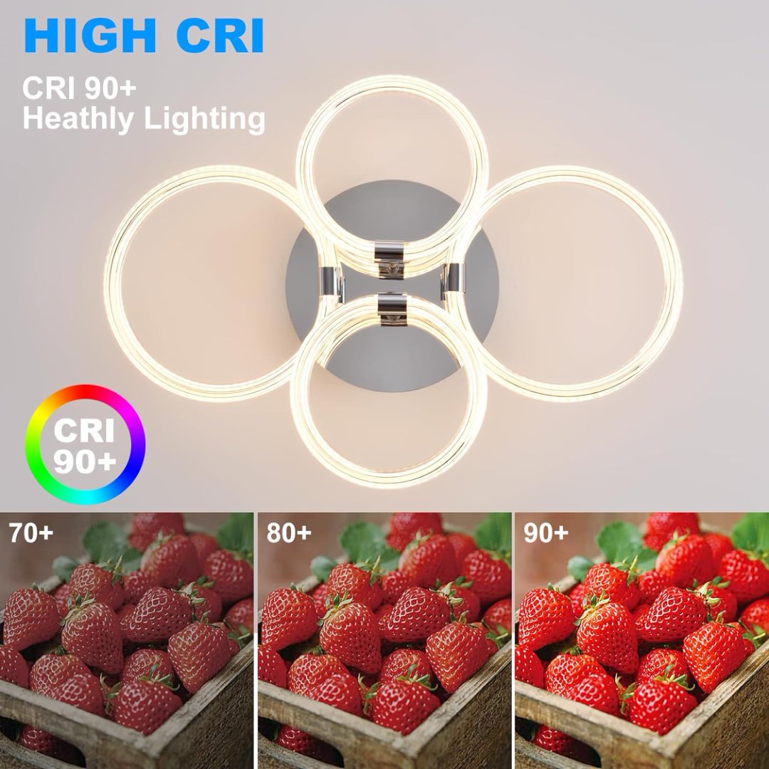 Modern LED Ceiling Light, Flush Mount Ceiling Light With Dimmable Remote Control, 6Rings Acrylic Ceiling Light Fixture F
