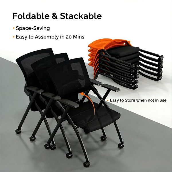 1 Pack Stackable Conference Room Chairs With Wheels,Folding Office Chair With Rebound Back,Padded Seat For Training Room