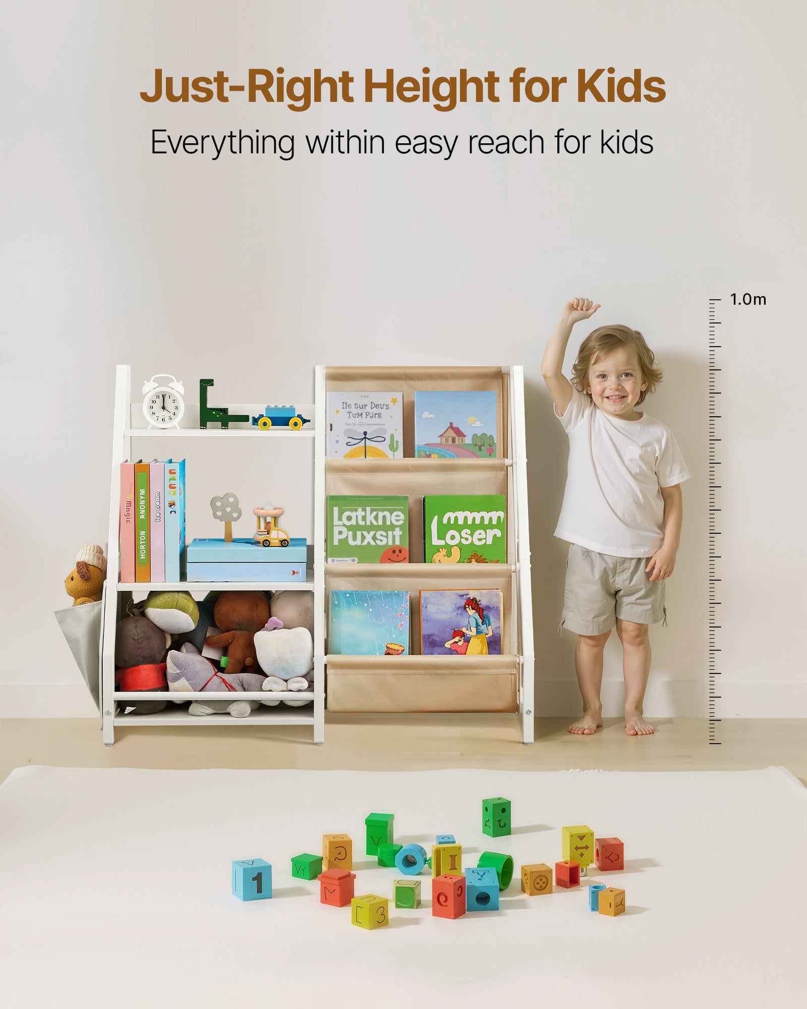 3-Tier Kids Bookshelf, Toy Storage Organizer For Toddler, Book Shelf For Kids Rooms With Sling Book Rack And Storage Bag
