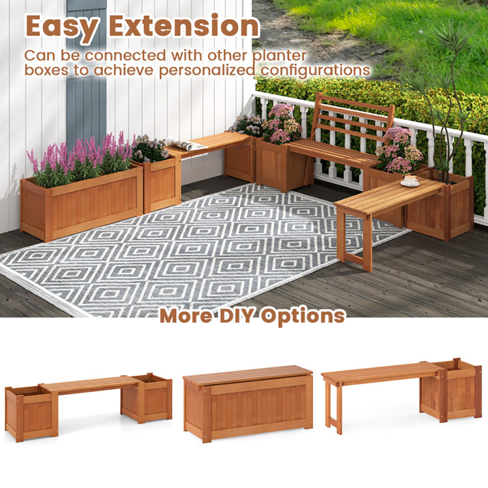 Outdoor Planter Box Wooden Bench Set With 2 Open-ended Planter Boxes And Salt Backrest For Various Outdoor Spaces Like B