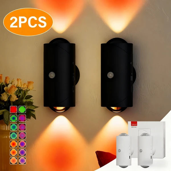 LED Motion Sensor Night Light, 7 Colors Rechargeable Battery Stair Light, Wireless Magnetic Wall Lamp, Cordless LED Wall