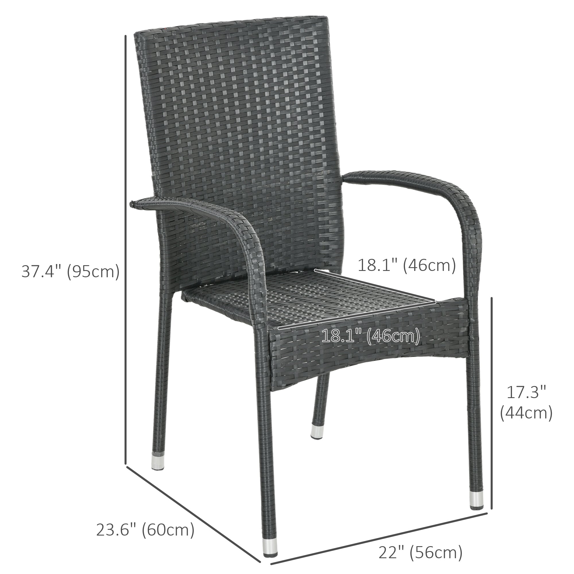 Stackable PE Rattan Outdoor Dining Chairs With Cushion, Patio Wicker Dining Chair With Armrests & Backrest, Cream White