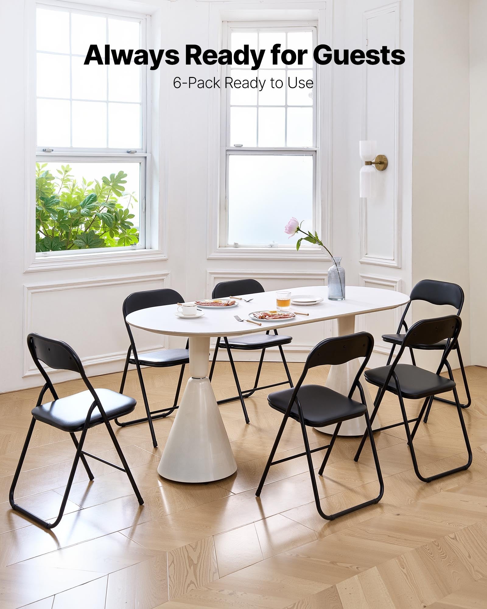 6 Pack Folding Chairs, Foldable Leather Chairs With Heavy Duty Metal Frame & Padded Cushion, Portable Folding Card Table