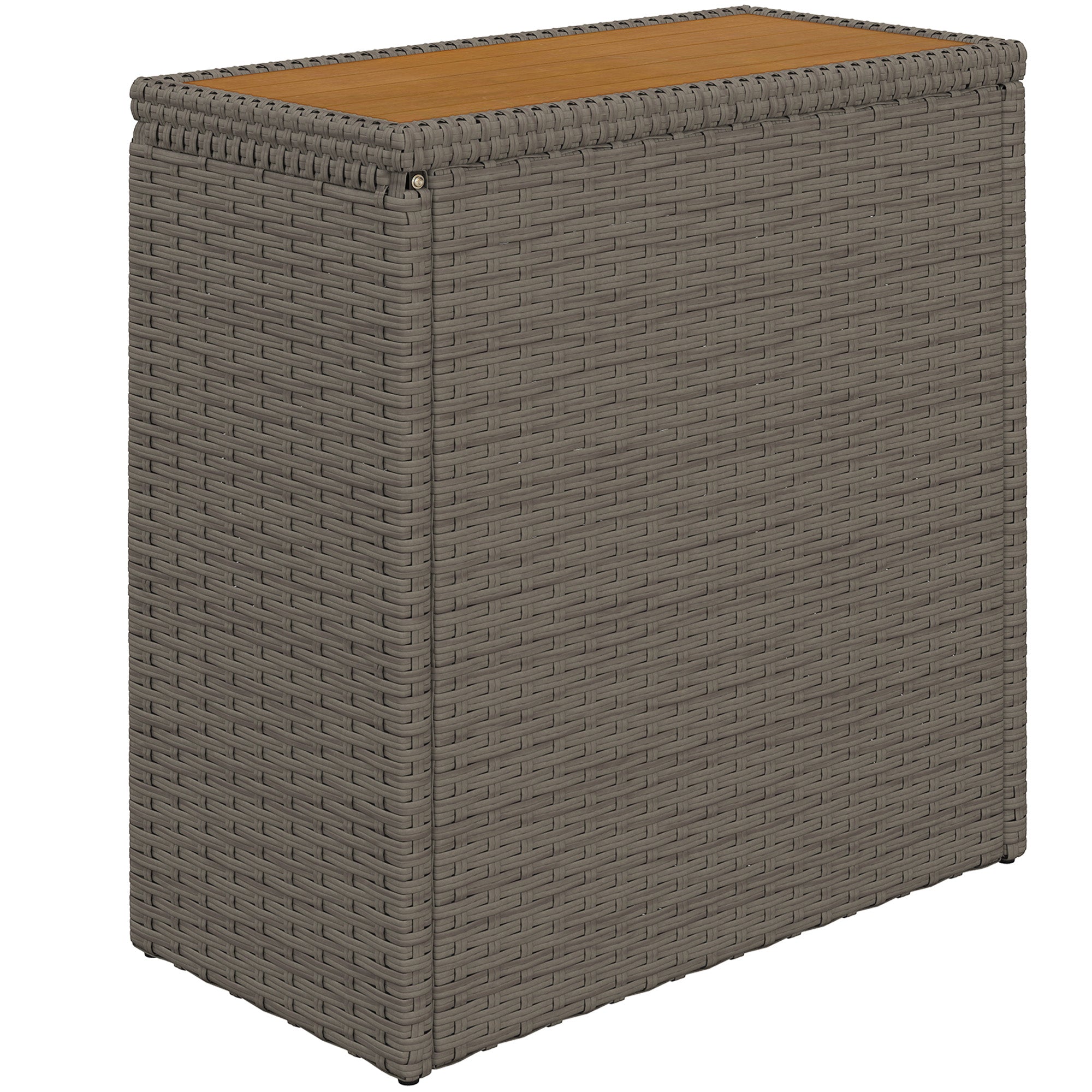 17-Gallon Small Deck Box, Wicker Outdoor Storage Box with Acacia Wood Top for Patio Cushions and Garden Tools, Teak