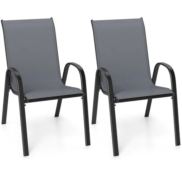 Gray 2 Pack Stackable Patio Dining Chairs, Ergonomic Steel Frame Breathable Fabric Outdoor Chairs 330 LBS Capacity