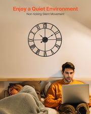 Wall Clock, 24 In Wall Clock Roman Numerals, Battery Operated Non Ticking Silent Classic Decorative Round Clocks, For Li