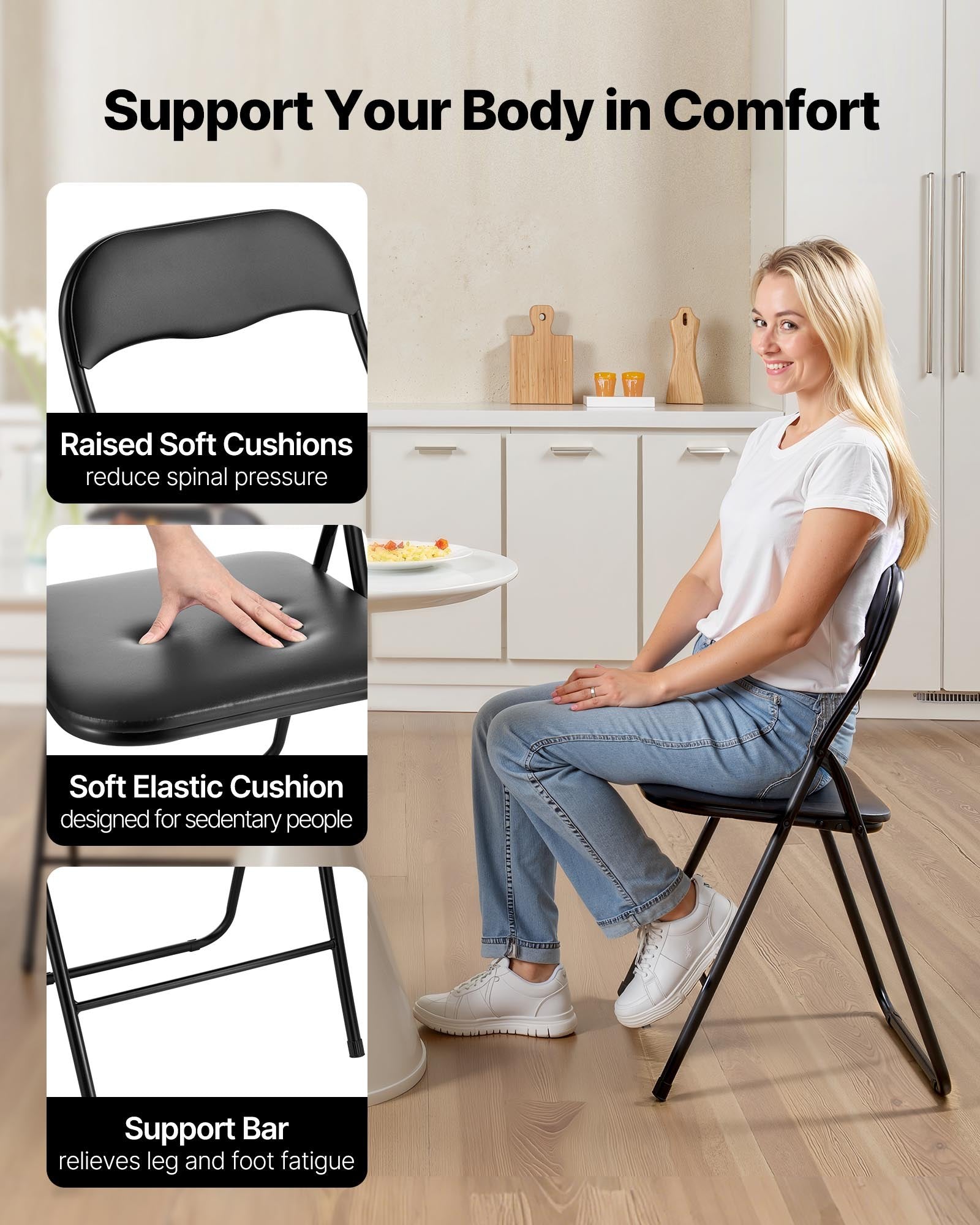 6 Pack Folding Chairs, Foldable Leather Chairs With Heavy Duty Metal Frame & Padded Cushion, Portable Folding Card Table