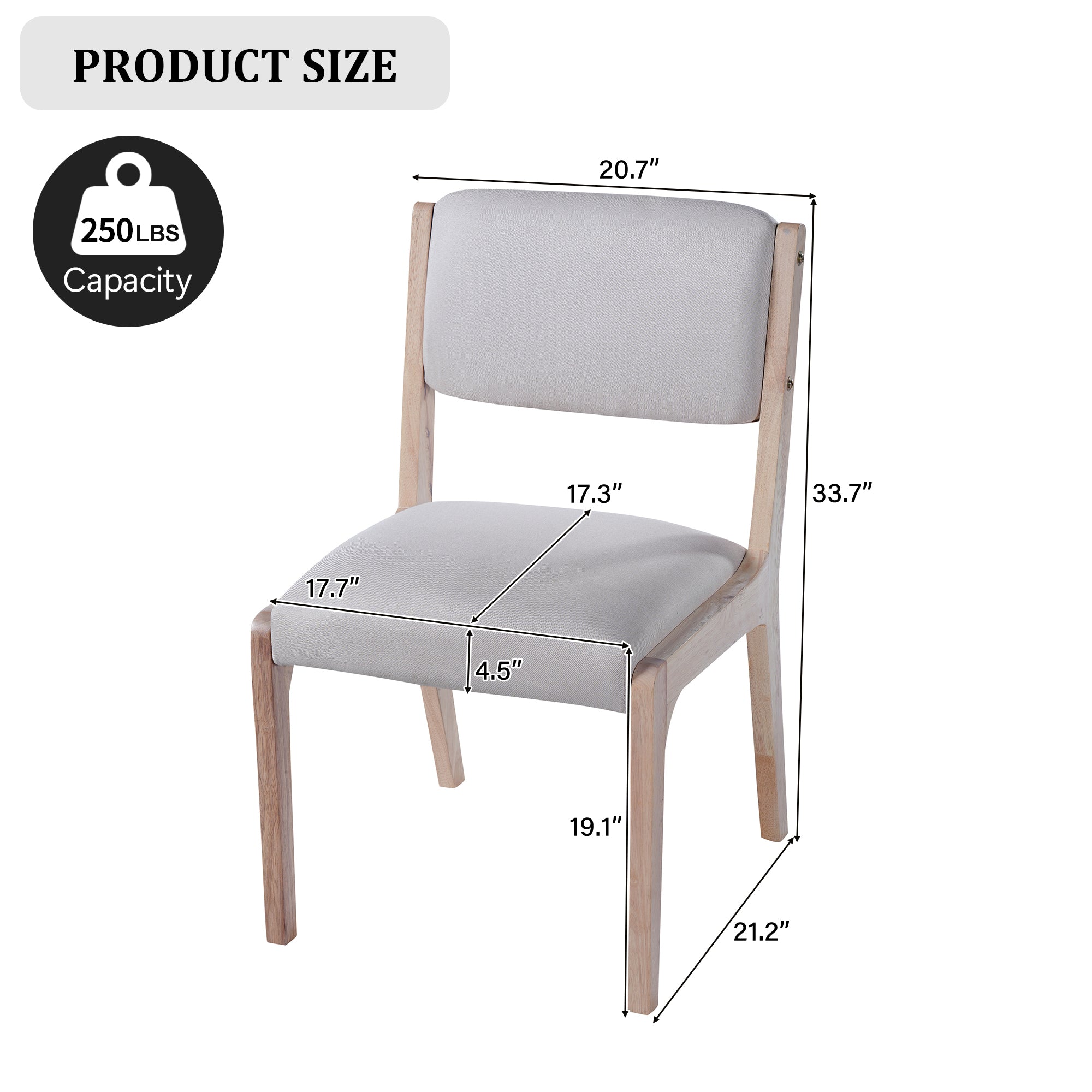 Wood Dining Chairs Set of 2, Modern Farmhouse Accent Chairs with Solid Wood Legs and Padded Seat, Modern Linen Kitchen &