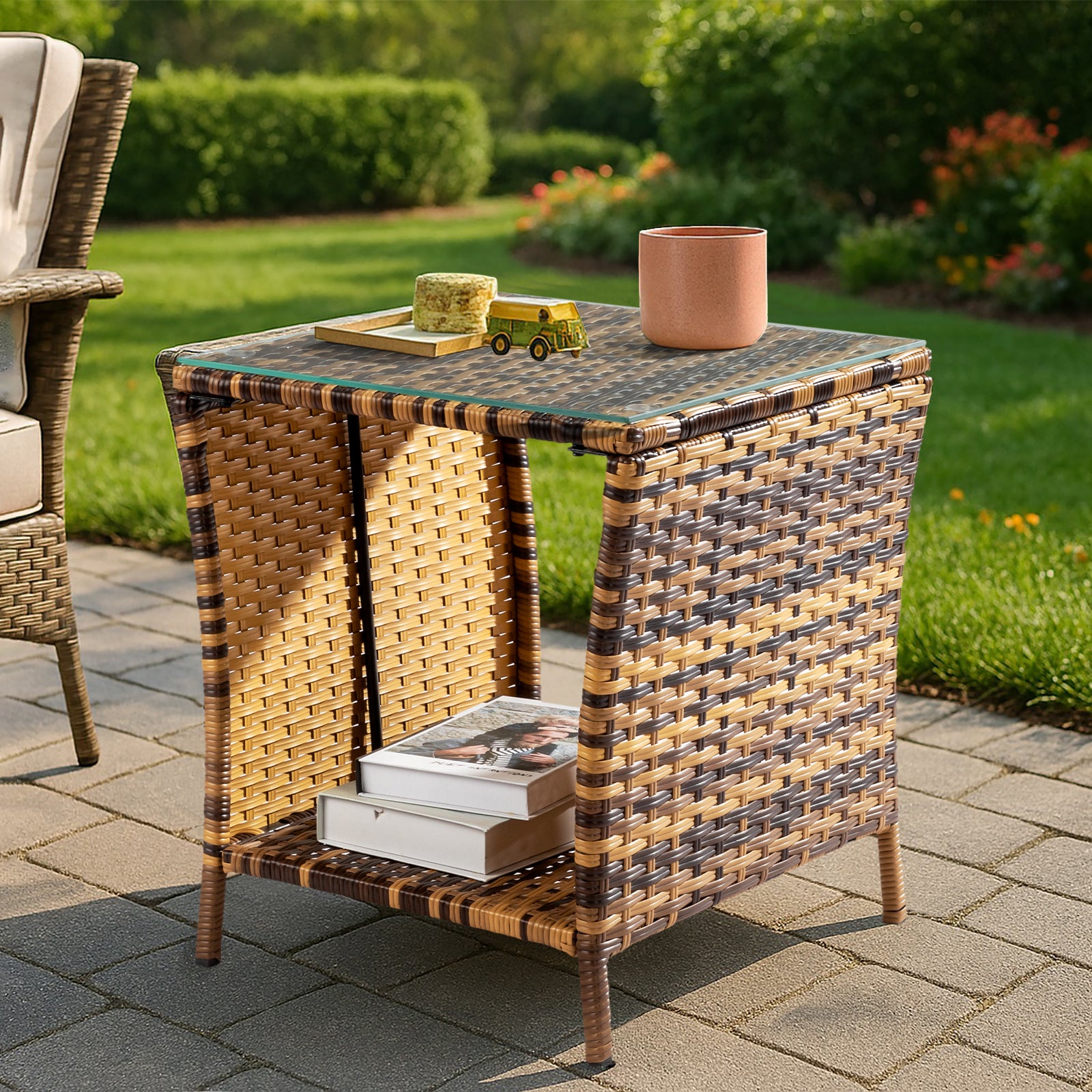 Outdoor Wicker Side Table Patio Side Tables for Outside