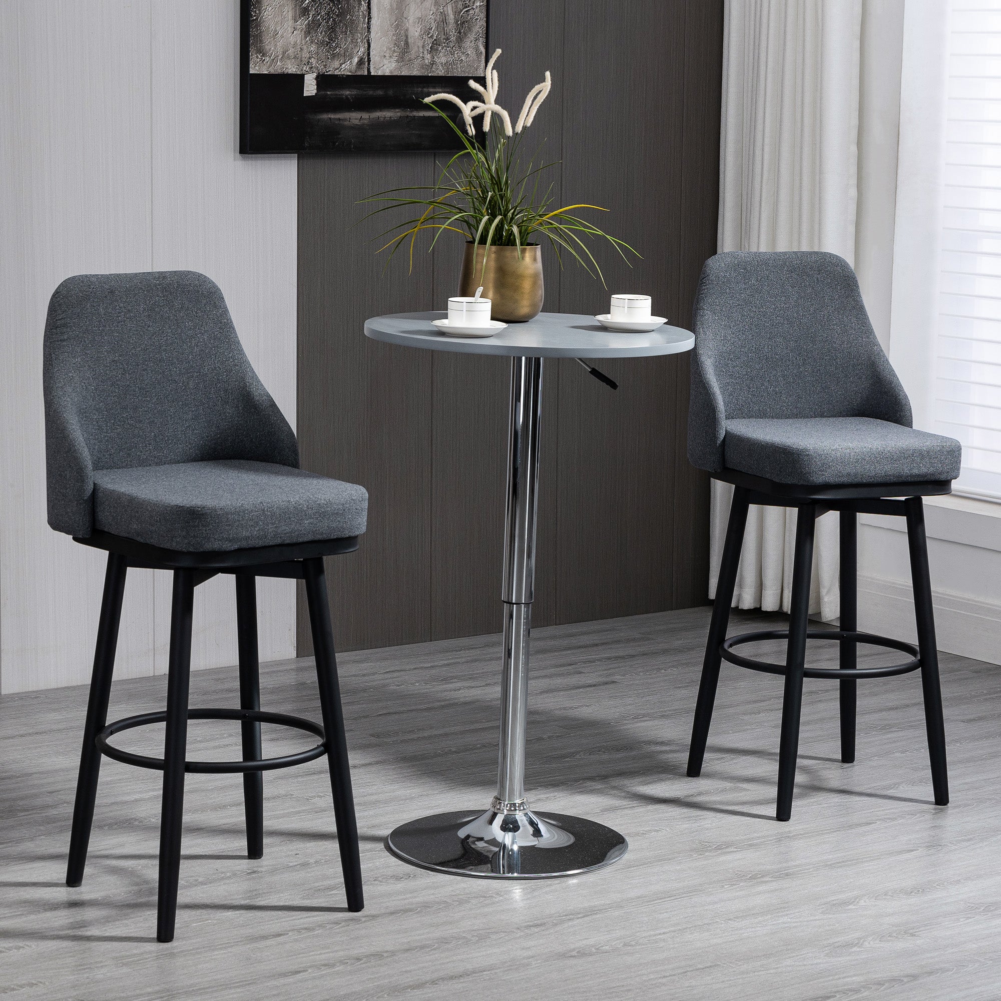 Modern Bar Stools, Set of 2 Swivel Kitchen Chairs, Dark Gray