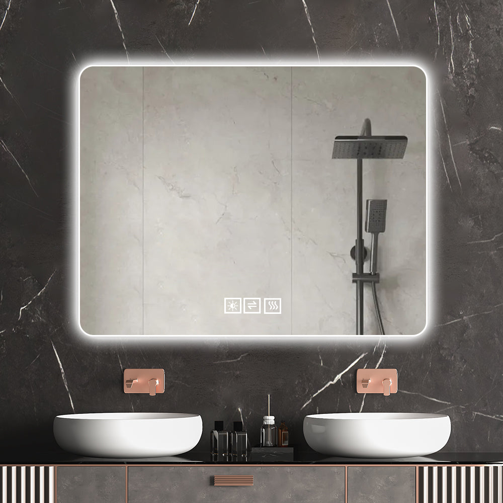 Bathroom Mirror With Led Lights Front And Backlit,  Anti-Fog Lighted Vanity Mirrors For Wall Mounted, 3 Colors And 5 Lev