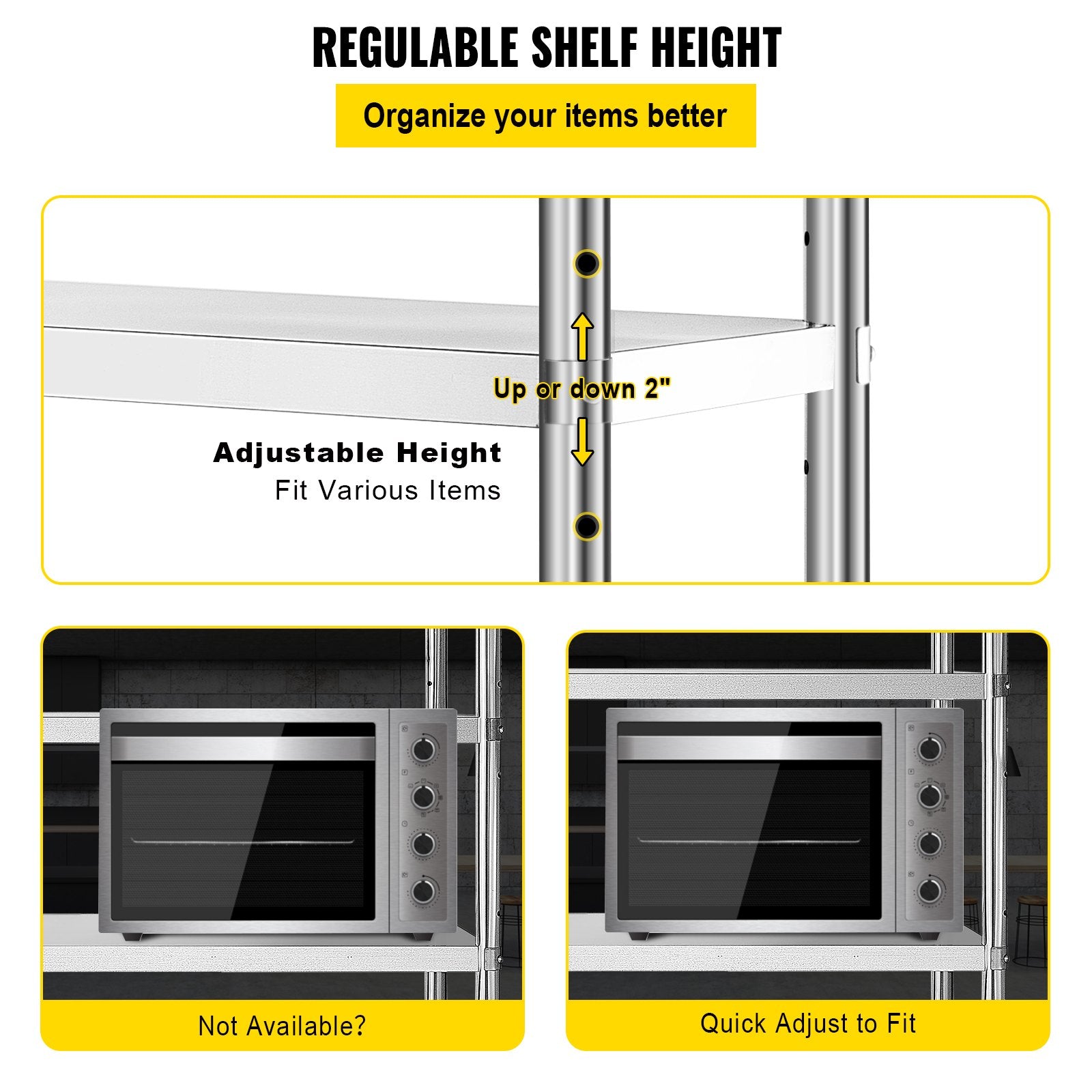 Stainless Steel Shelves 48x18.5 Inch 5 Tier Adjustable Shelf Storage Unit Stainless Steel Rack Shelving Heavy Duty Shelv