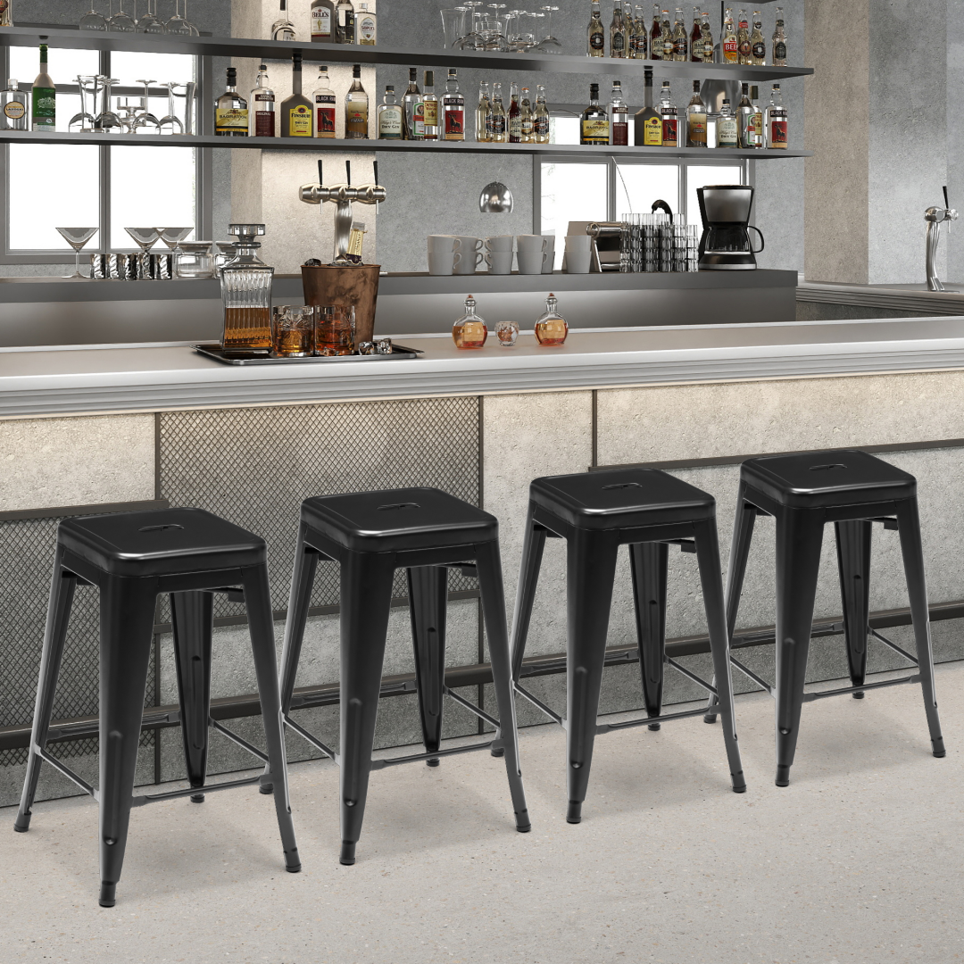 24 Inches Metal Bar Stools Set Of 4, Backless Counter Height Bar Stools For Kitchen, Outdoor Stackable Stools --No Assem