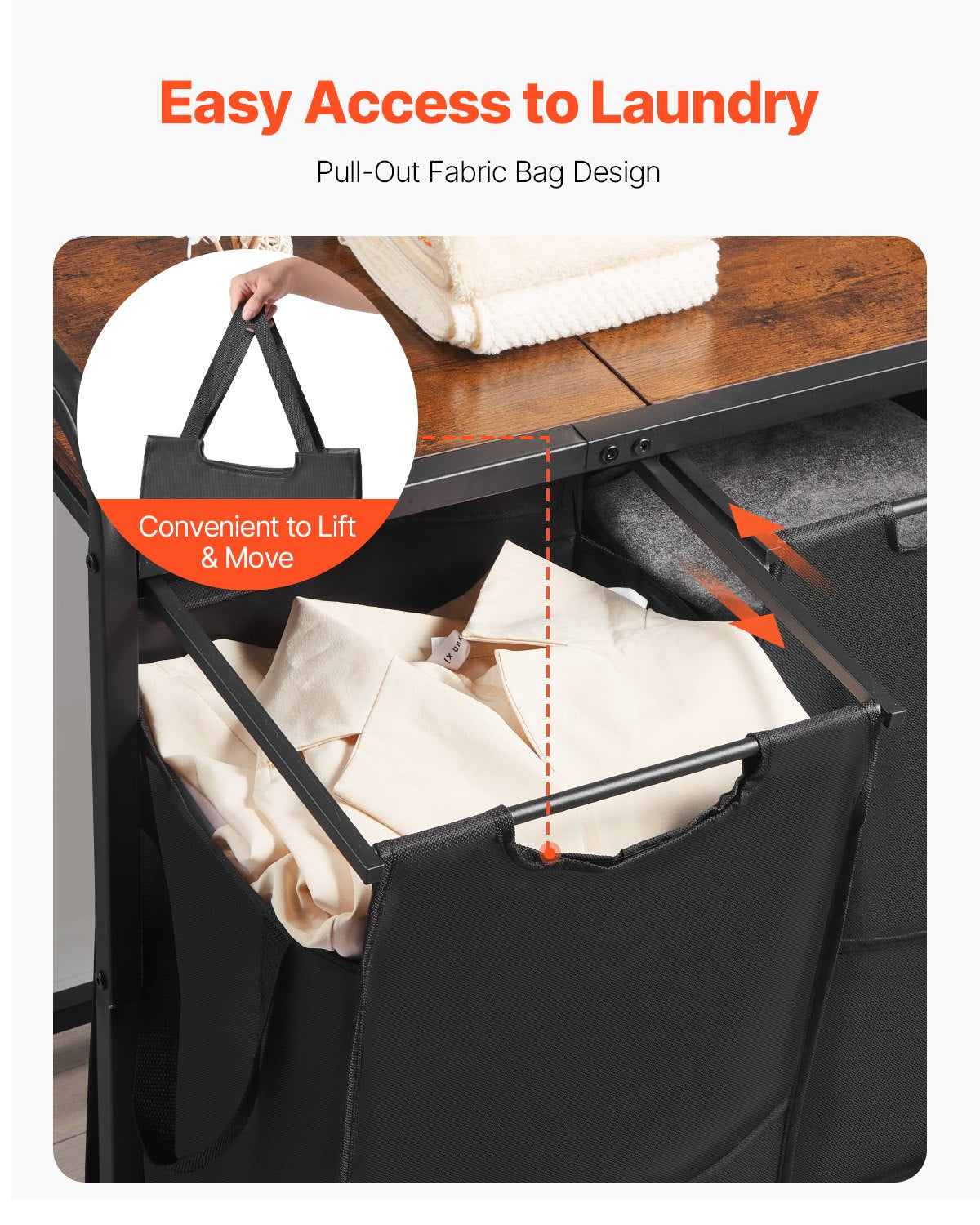 2 Section Laundry Sorter, Large Laundry Hamper With Metal Frame And Wooden Tabletop, Freestanding Storage Organizer Bask