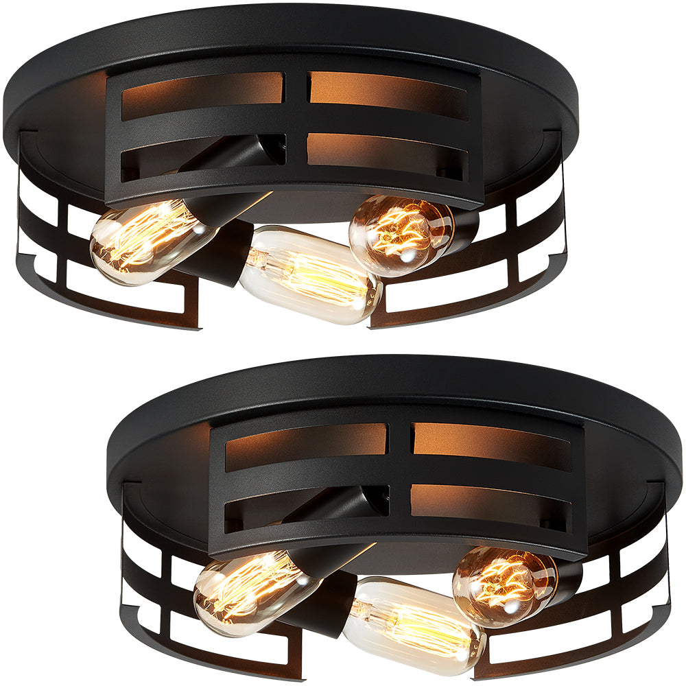 2-Light Black Flush Mount Ceiling Light Fixture,13 In Light Fixtures Ceiling Mount For Hallway,Hall,Kitchen,Farmhouse  2