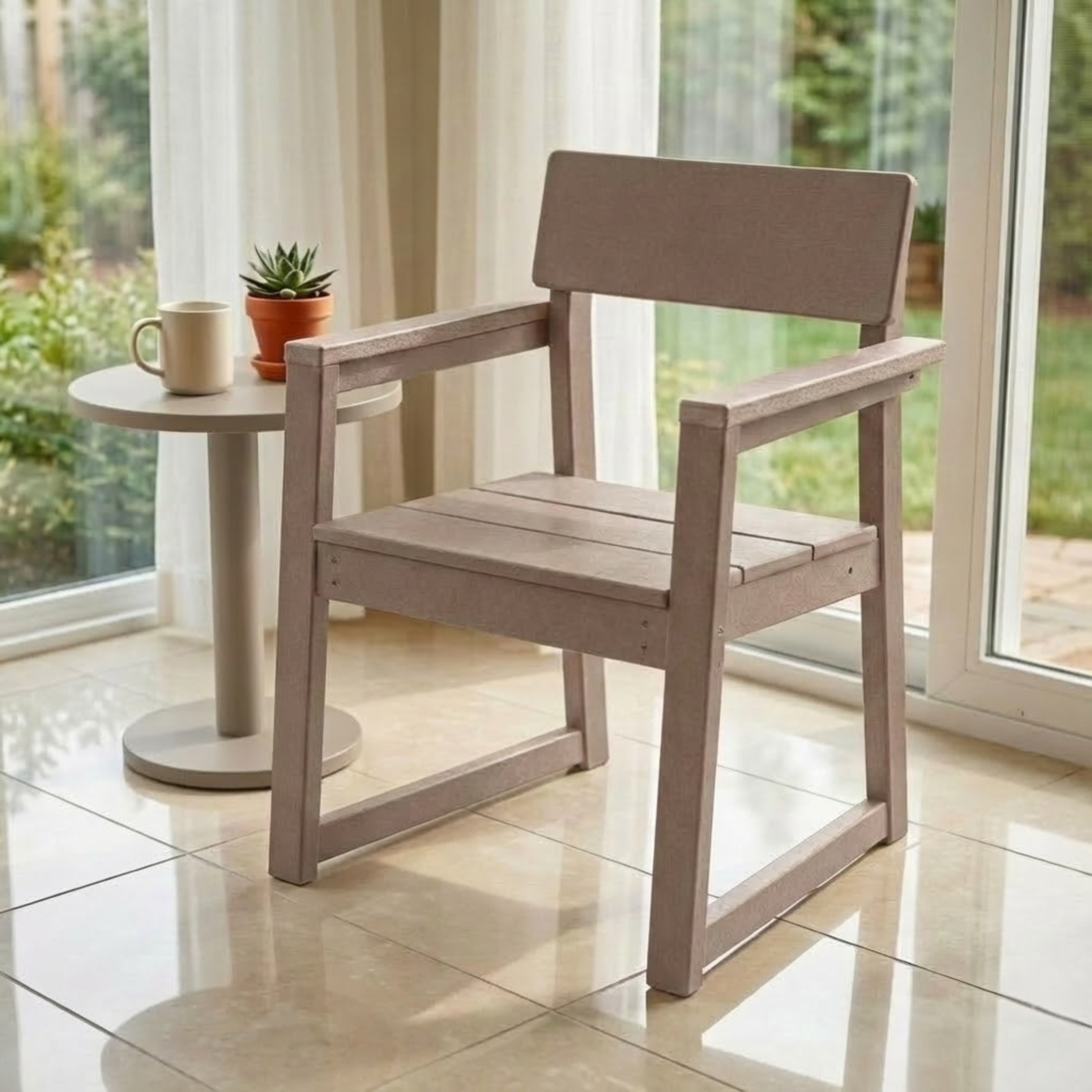 Antique Wood Color HDPE Outdoor & Garden Armchairs With  Backres Modernist Designt Chairs