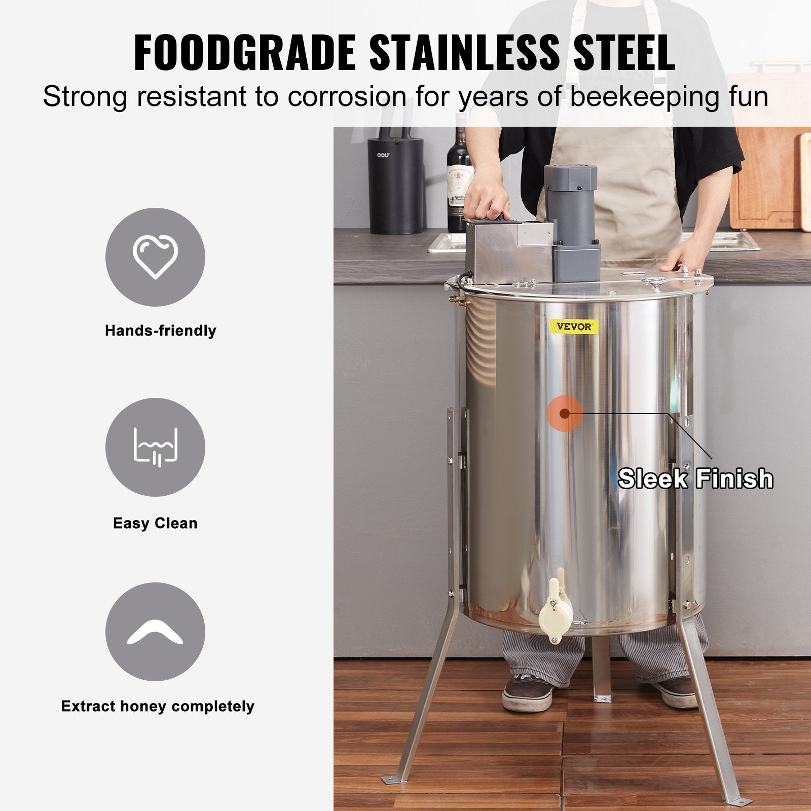 VEVOR Electric Honey Extractor,  Frames Honey Spinner Extractor, Stainless Steel Beekeeping Extraction, Apiary Centrifug